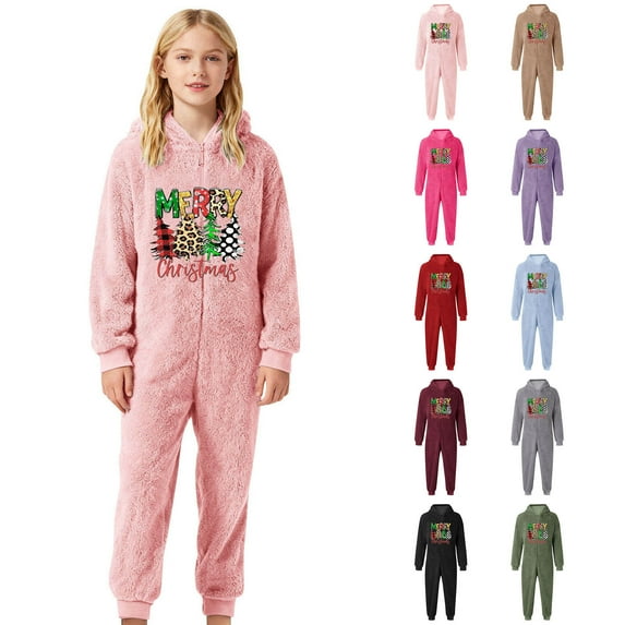 Gelikeya Boys Girls Christmas Onesies Pajamas Fuzzy Jumpsuit Kids Toddler Long Sleeve Jumpsuit Thermal Winter Outfits (Playwear & Red & 11-12 Years)