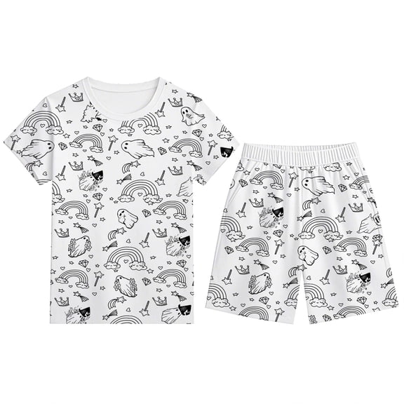 Gelikeya Boys Girls Colorable Halloween Pajamas Long/short Sleeved Shirts and Pants 2pcs Outfit Sets Breathable Child Diy Pjs Kids Clothing