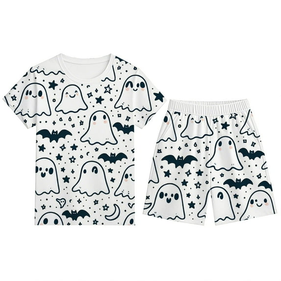 Gelikeya Boys Girls Colorable Halloween Pajamas Long/short Sleeved T Shirt and Pants 2 Piece Outfits Nightiewear Cute Pjs Homewear Sets