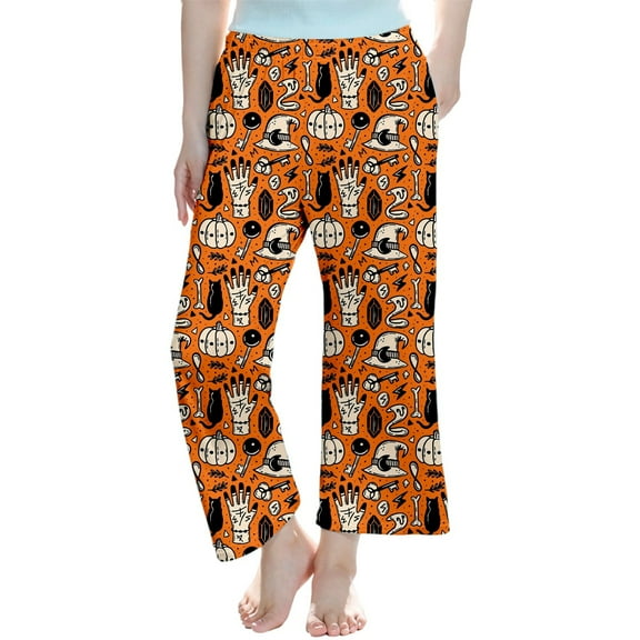 Gelikeya Boys Girls Halloween Pajama Pants Casual Elastic Waist Pj Pants Soft Comfy Kids Clothes 3-14Y (Orange, 9-10 Years)