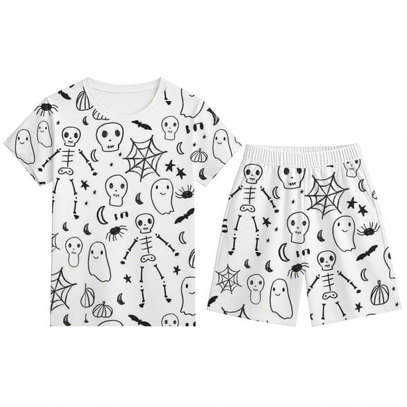Gelikeya Boys Girls Halloween Pajamas Long Sleeves T Shirt Shorts/pants 2 Piece Outfits Soft Comfy Cartoon Graphic Pjs Clothing Set