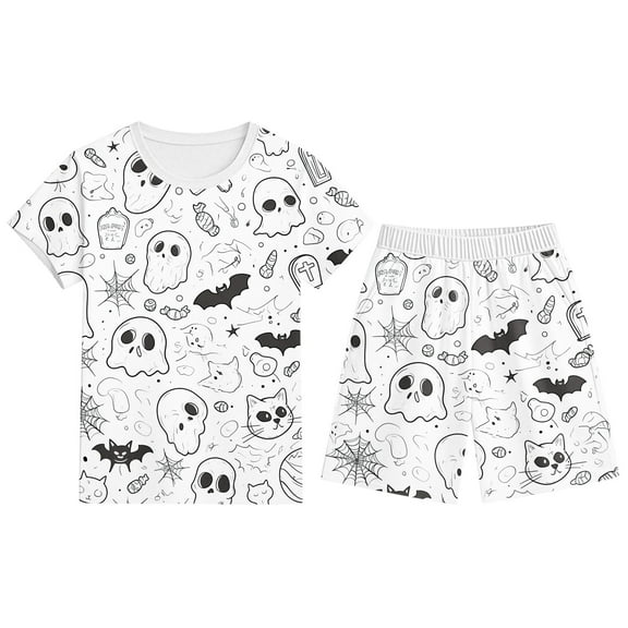 Gelikeya Boys Girls Halloween Pajamas Long/short Sleeve Tops Shorts/pants 2pc Sets Soft Comfy Cute Pjs Homewear Sets