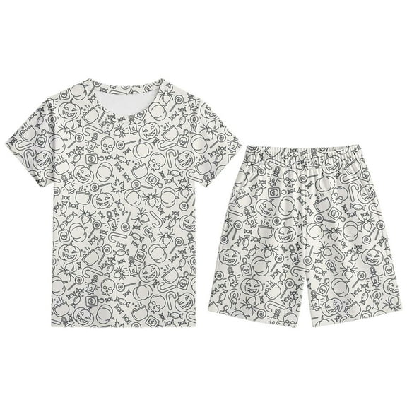 Gelikeya Boys Girls Halloween Pajamas Long/short Sleeved Tops Shorts/pants 2pcs Outfit Sets Dailywear Cute Pjs Homewear Sets