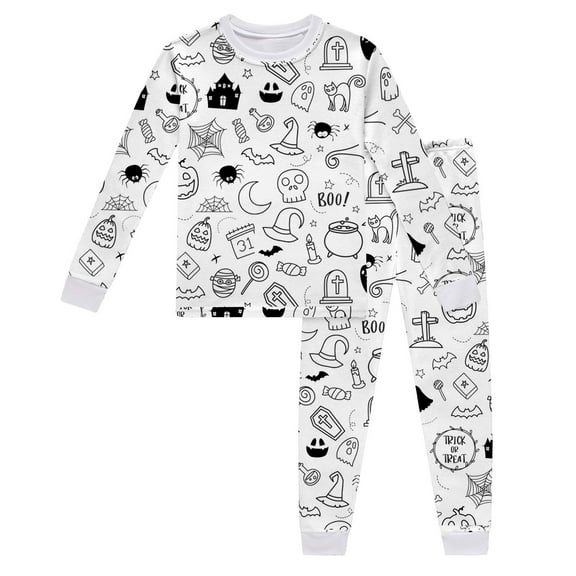 Gelikeya Boys Girls Halloween Pajamas Long/short Sleeved Tops and Shorts 2pcs Outfits Loungewear Child Hand Painted Pjs Clothing Set