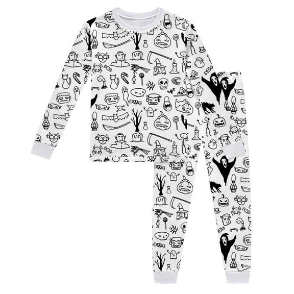 Gelikeya Boys Girls Colorable Halloween Pajamas Long Sleeved Shirts and Shorts 2pcs Outfits Breathable Child Hand Painted Pjs Kids Clothing