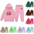 thumbnail image 1 of Gelikeya Boys Girls Hoodie 2 Piece Outfits Kids Rugby Graphic Print Comfortable Hoody Sweatshirts Pants Sets Fashion Sweaters 2-13Y (Coffee, 2-3 Years), 1 of 6