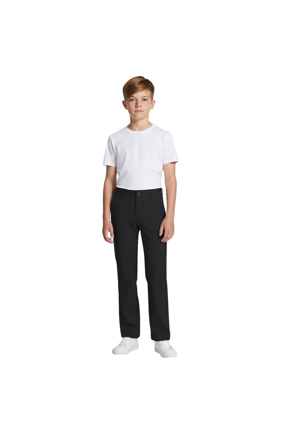 Boys Girls School Uniform Pants Elastic High Waist Flare Pants Zipper Button Trousers Baggy Lightweight Bottoms with Pocket, Black & 14-15 Years