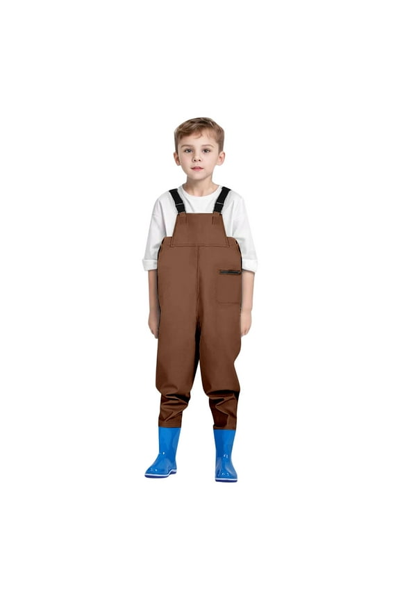 Boys Girls Waterproof Suspender Rain Pants Outdoor Rain Bib Overalls Reflective Adjustable Kids Rainy Pants Coffee 2-3 Years