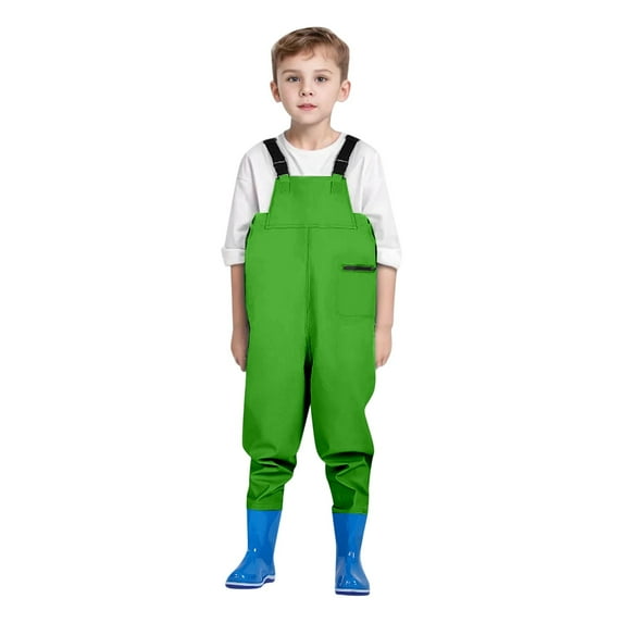 Gelikeya Boys Girls Waterproof Suspender Rain Pants Outdoor Rain Bib Overalls Reflective Adjustable Kids Rainy Pants Green 16-17 Years
