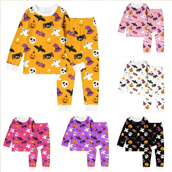 Gelikeya Boys Halloween Pajama Set Long Sleeve Sleepwear with DIY Print Comfortable Wear for Kids 2 10 Years (Purple, 6-7 Years)