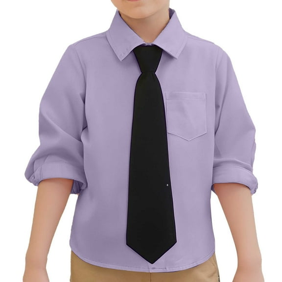 Gelikeya Boys Long Sleeve Dress Shirts Kids Button Down Back to School Preppy T Shirt Spring Fall Funny Tops with Straight Tie Purple 12-18 Months