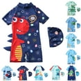 thumbnail image 1 of Gelikeya Boys One-Piece Swimsuit Toddler Swimwear Rash Guard Suits Short Sleeve Zipper Bathing Suit Beach UPF 50+ with Hat Blue 8-9 Years, 1 of 5