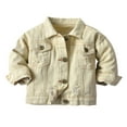 thumbnail image 1 of Gelikeya Boys Raincoat Boys Sweatshirts Casual Long Sleeve Girls Fashion Denim Jacket Cardigan Washed Hole Casual Wear Kids Clothes Boys (Beige, 18-24 Months), 1 of 4