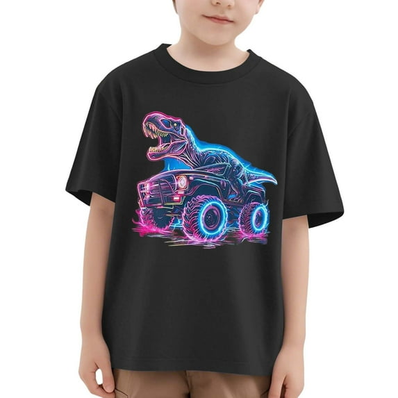 Gelikeya Boys Summer Clothes 18-24 Months Short Sleeve Shirts Dinosaur Print Casual Crewneck Graphic Tees Soft and Comfortable Cotton T Shirt (Baby, Black)