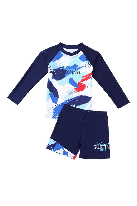 Boys Swim Suits Size 3-4 Swim Trunks Swimwear Set Long Sleeve Toddler Bathing Suit Boy (Toddlers, D13 Blue, 3-4 Years)