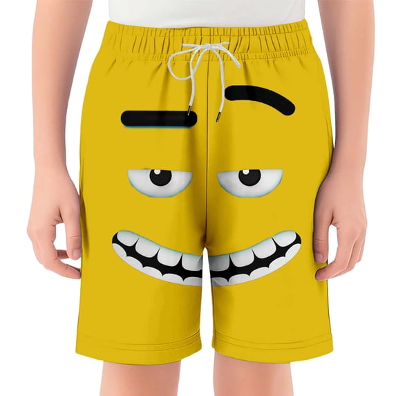 Gelikeya Boys Swim Trunks Funny Face Summer Beach Holiday Board Shorts Kids Quick Drying Bathing Suits with Pockets 2-14 Years #03 Yellow, 5-6 Years