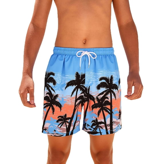 Gelikeya Boys Swim Trunks Size 9-10 Hawaiian Beach Wear Summer Clothes Elastic Drawstring Fashion Graphic Shorts Swimsuit X02-Blue