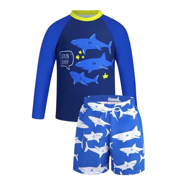 Gelikeya Boys Swimsuits Size 4-5 Swim Shirts Bathing Suit Long Sleeve Toddler Boy Bathing Suit (Toddlers, D08 Blue, 4-5 Years)
