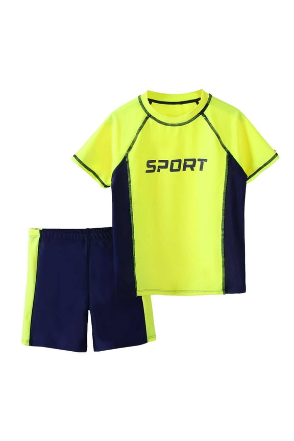 Boys Swimsuits Size 8-9 Swim Trunks with Compression Liner Short Sleeve Boys Swim Suits (Child, Z08 Yellow, 8-9 Years)