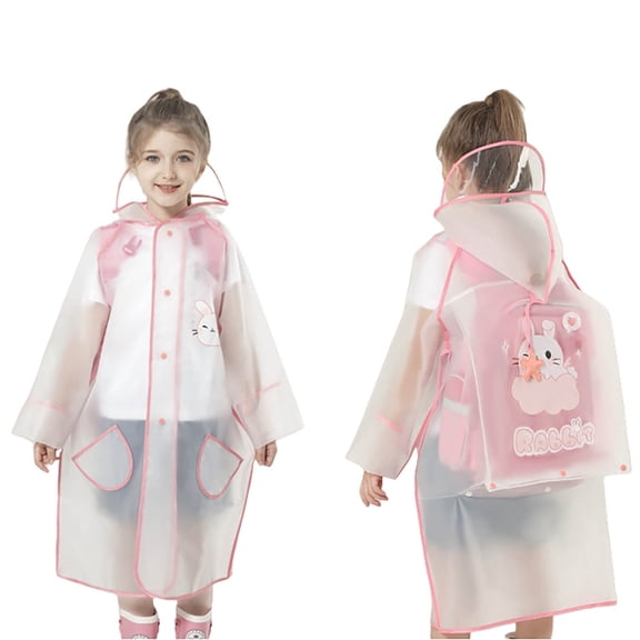 Gelikeya Children’s Rain Poncho for Boys Girls 4-14 Years Cute Animal Print Waterproof Kids Raincoat with Hood and Pockets (Light Pink, 10-12 Years)