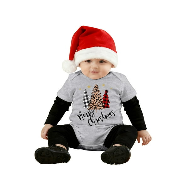 Gelikeya Christmas Baby Boy Girl Outfit Long Sleeve Pajamas Baby Sleepers Toddler PJs Outfit Jumpsuit Bodysuits (A01 Light Gray, 6-9 Months)