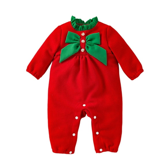 Gelikeya Christmas Baby Boy Outfit Clothes Long Sleeve Formal Toddler Rompers Soft and Breathable Winter Bodysuit Party Wear (A01 Red, 6-12 Months)