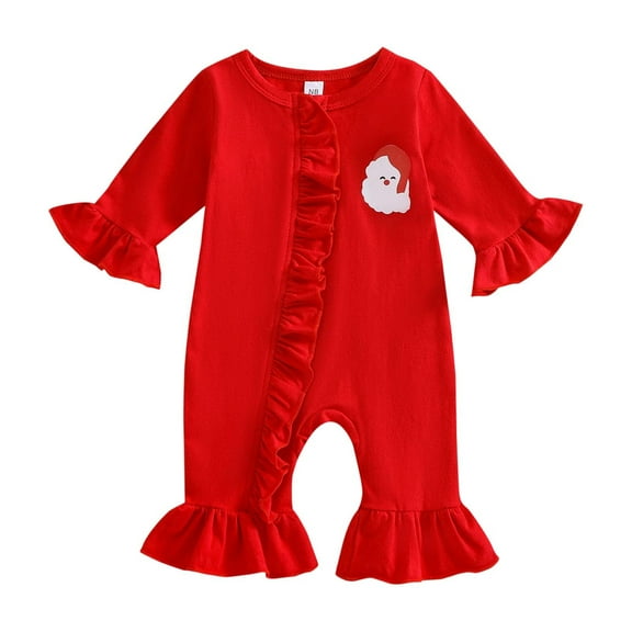 Gelikeya Christmas Baby Clothes Boy Girl Flare Long Sleeve Jumpsuit Santa Print Toddler Rompers Winter Clothing (A03 Red, 9-12 Months)