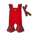 thumbnail image 1 of Gelikeya Christmas Baby Clothes Boy Girl Sleeveless Jumpsuit Outfits Bodysuit Toddler Rompers with Headband 2 Piece Sets (A01 Red, 12-18 Months), 1 of 5