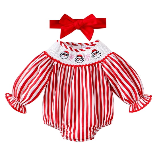 Gelikeya Christmas Baby Clothes for Girls Cute Santa Reindeer Print Rompers + Headband 2 Piece Outfits Bodysuit (A01 Red, 3-6 Months)