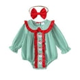 thumbnail image 1 of Gelikeya Christmas Baby Clothes for Girls Cute Santa Reindeer Print Rompers + Headband 2 Piece Outfits Bodysuit (A02 Green, 12-18 Months), 1 of 5