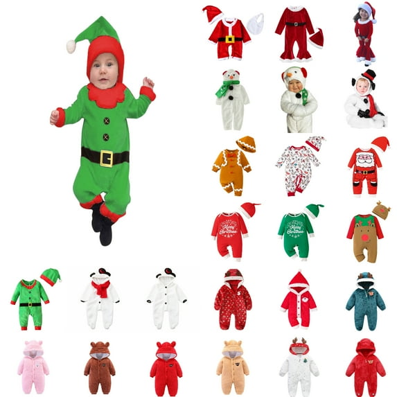 Gelikeya Christmas Baby Sleepers Boys Girls Clothes Cute Animal Long Sleeve Pajamas Toddler Rompers Bodysuit with Hood (X12 Green, 9-12 Months)