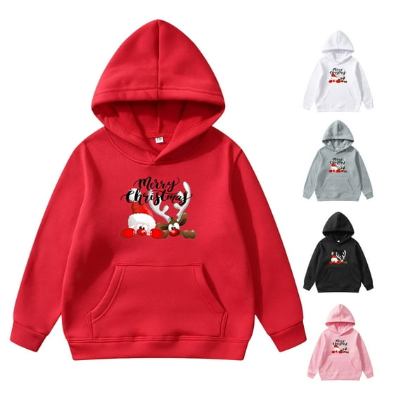 Gelikeya Christmas Hoodies for Kids Boys Girls Cute Cartoon Prints Hooded Sweatshirts Pullover Hoodie (Black, 3-4 Years)