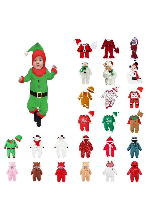 Christmas Baby Snowsuit Boys Girls Jumpsuit Bodysuit Hooded Winter Clothes Rompers Outerwear Loungewear (X10 White, 12-18 Months)
