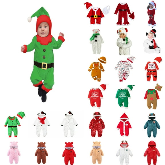 Gelikeya Christmas Baby Snowsuit Boys Girls Jumpsuit Bodysuit Hooded Winter Clothes Rompers Outerwear Loungewear (X10 White, 3-6 Months)