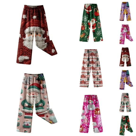 Gelikeya Christmas Pajama Pants Kids Boys Girls Xmas Themed Loungewear Pants Relaxed Fit Nightiewear 2-13Y (A05 Army Green & 8-9 Years)