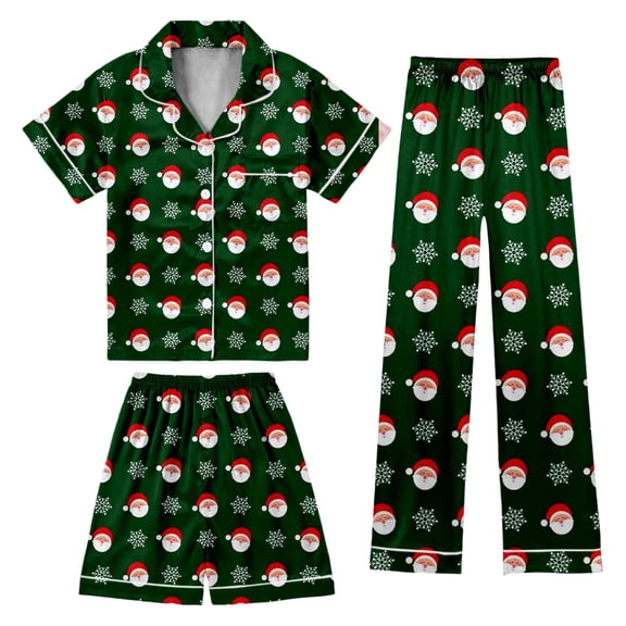 Gelikeya Christmas Pajamas Sets for Kids Boys Girls Silk Satin Pjs 3 Piece Outfits Loungewear Sleepwear Nightwear Teens Clothes 3-13Y X10 Army Green & 12-13 Years