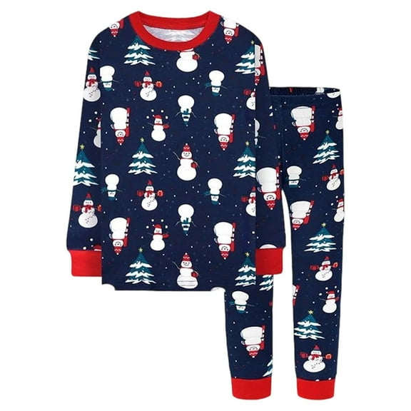 Gelikeya Christmas Pajamas for Kids Boys Girls Xmas Snowflake Print Long Sleeve Cotton Tops Pants 2 Piece Pjs Sets X14 Navy & 6-7 Years