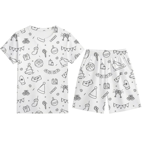 Gelikeya Christmas Pjs Kids Boys Girls Colorable - Cute Cartoon Shirts Shorts 2 Piece Sets Thermal Breathable Nightie Gifts Children Clothing, Size 2T