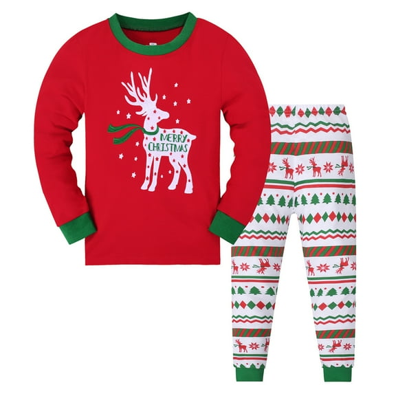 Gelikeya Christmas Toddler Boys Pajama Sets 3T 4T, Christmas Kids Girls Pajamas Size 6-8, Christmas Santa Reindeer Prints X01 Red & 1-2 Years