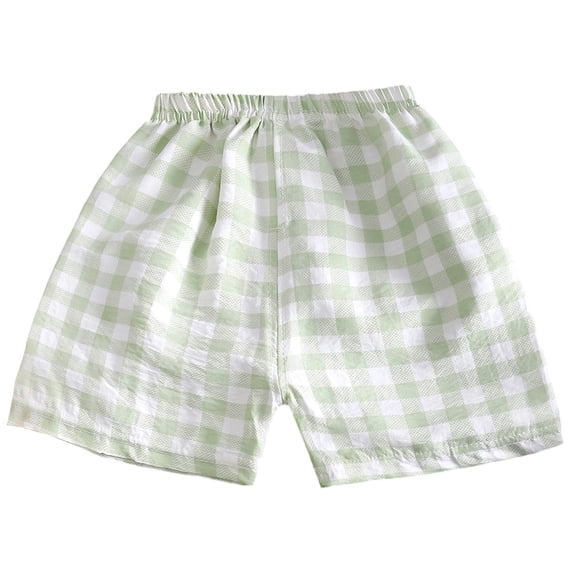 Gelikeya Classic Gingham Shorts for Boys Thin Cotton Striped Elastics Waist Casual Summer Toddler Shorts Lightweight Green, 3-4 Years