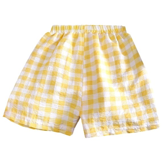 Gelikeya Classic Gingham Shorts for Boys Thin Cotton Striped Elastics Waist Casual Summer Toddler Shorts Lightweight Yellow, 3-4 Years