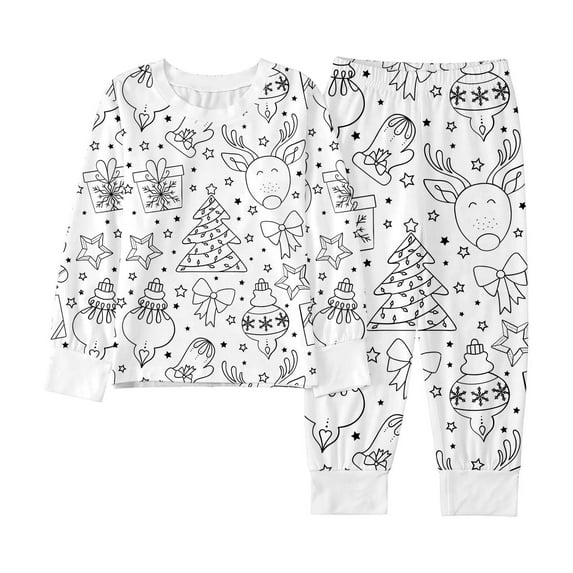 Gelikeya Color Your Own Christmas Pajamas - Color Your Own Shirts Pants 2 Piece Sets Soft Comfortable Playwear Girl's Fashion, Size 8T