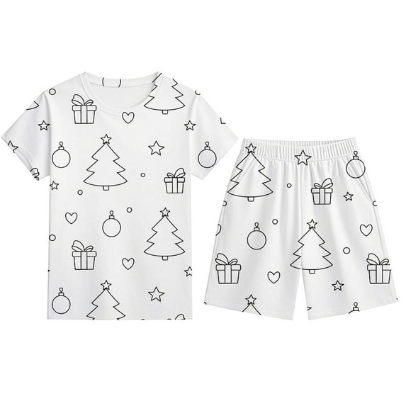 Gelikeya Color Your Own Christmas Pajamas - Short Sleeve Shirts Shorts 2 Piece Outfits Soft Comfortable Loungewear Children Clothing, Size 5T