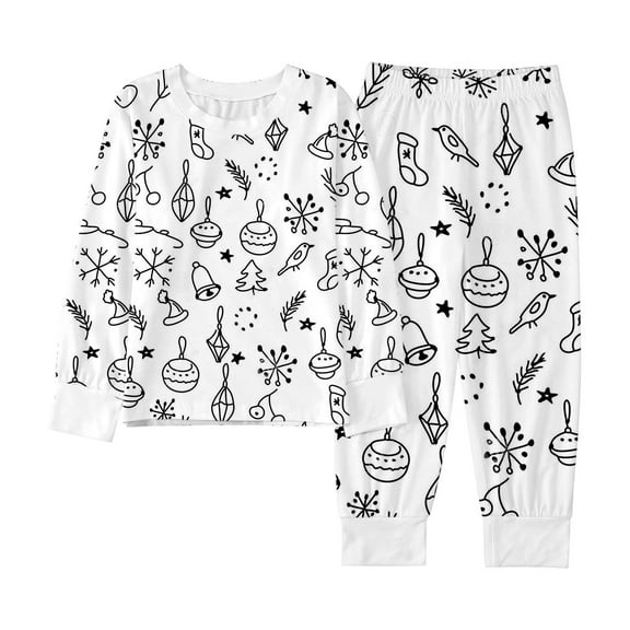 Gelikeya Colorable Christmas Pajamas for Kids Girls Boys Hand Painted DIY Pattern Pajama Sets Soft Comfy Outfits Loungewear Gifts #19 White & 6-7 Years