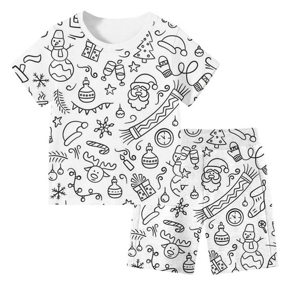 Gelikeya Colorable Christmas Pajamas for Boys Girls, 2 Piece Kids DIY Pajama Sets, Long/Short Sleeve Tops and Pants/Shorts X06 White & 12-13 Years