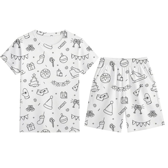 Gelikeya Colorable Christmas Pajamas for Girls - Hand Painted Diy Shirts Shorts 2 Piece Outfits Thermal Breathable Loungewear Girl's Fashion, Size 4T