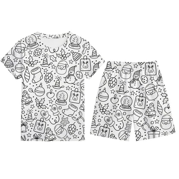 Gelikeya Colorable Christmas Pajamas for Kids - Color Your Own Shirts Shorts 2 Piece Sets Relaxed Fit Nightie Gifts Boy's Fashion, Size 4T