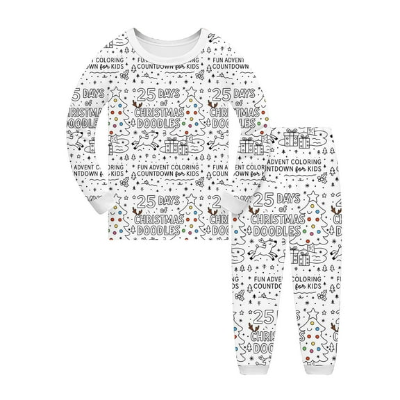 Gelikeya Colorable Pajamas for Kids Christmas Girls Boys Hand Painted DIY Pattern Pajama Sets Soft Comfy Outfits Loungewear Gifts #11 White 9-10 Years