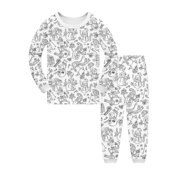 Gelikeya Colorable Pajamas for Kids Christmas Girls Boys Hand Painted DIY Pattern Pajama Sets Soft Comfy Outfits Loungewear Gifts #16 White 7-8 Years