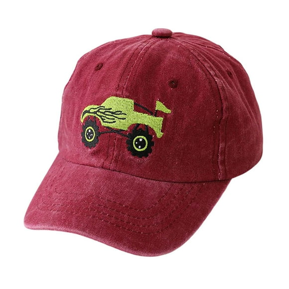 Cute Embroidery Tractor Baseball Cap Kids Toddler Vintage Washed Cotton Adjustable Dad Hat for Boys Girls (Red, 2-8 Yearss)